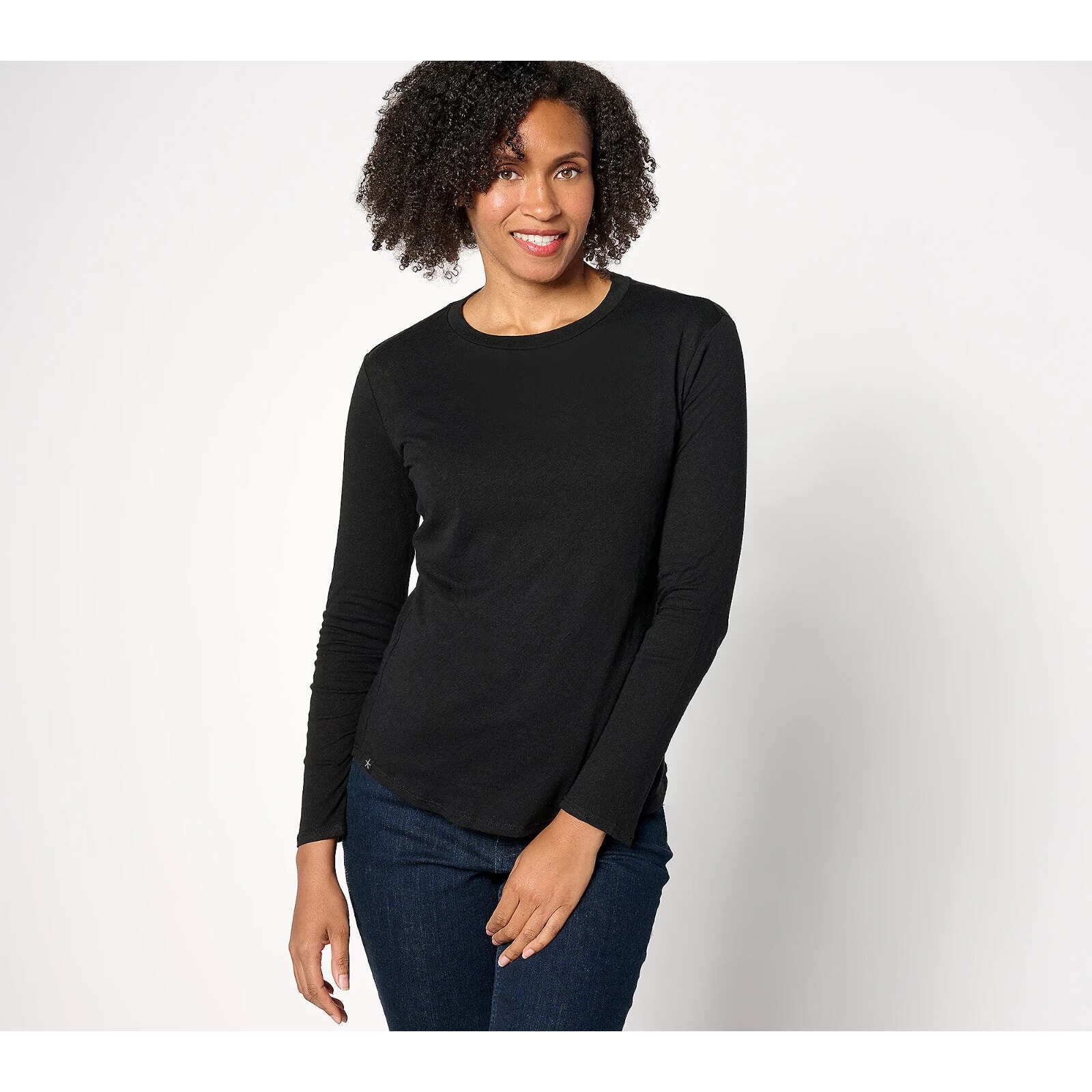 Barefoot Dreams Malibu Collection Linen/Cotton Long Sleeve Tee Black Xs A619884